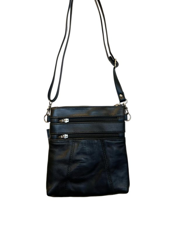 Palanahkainen crossbody-laukku, musta /B-451-1