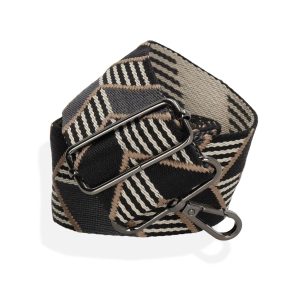 Chevron-kuvioinen leveä säädettävä laukkuhihna 5cm, musta/harmaa
