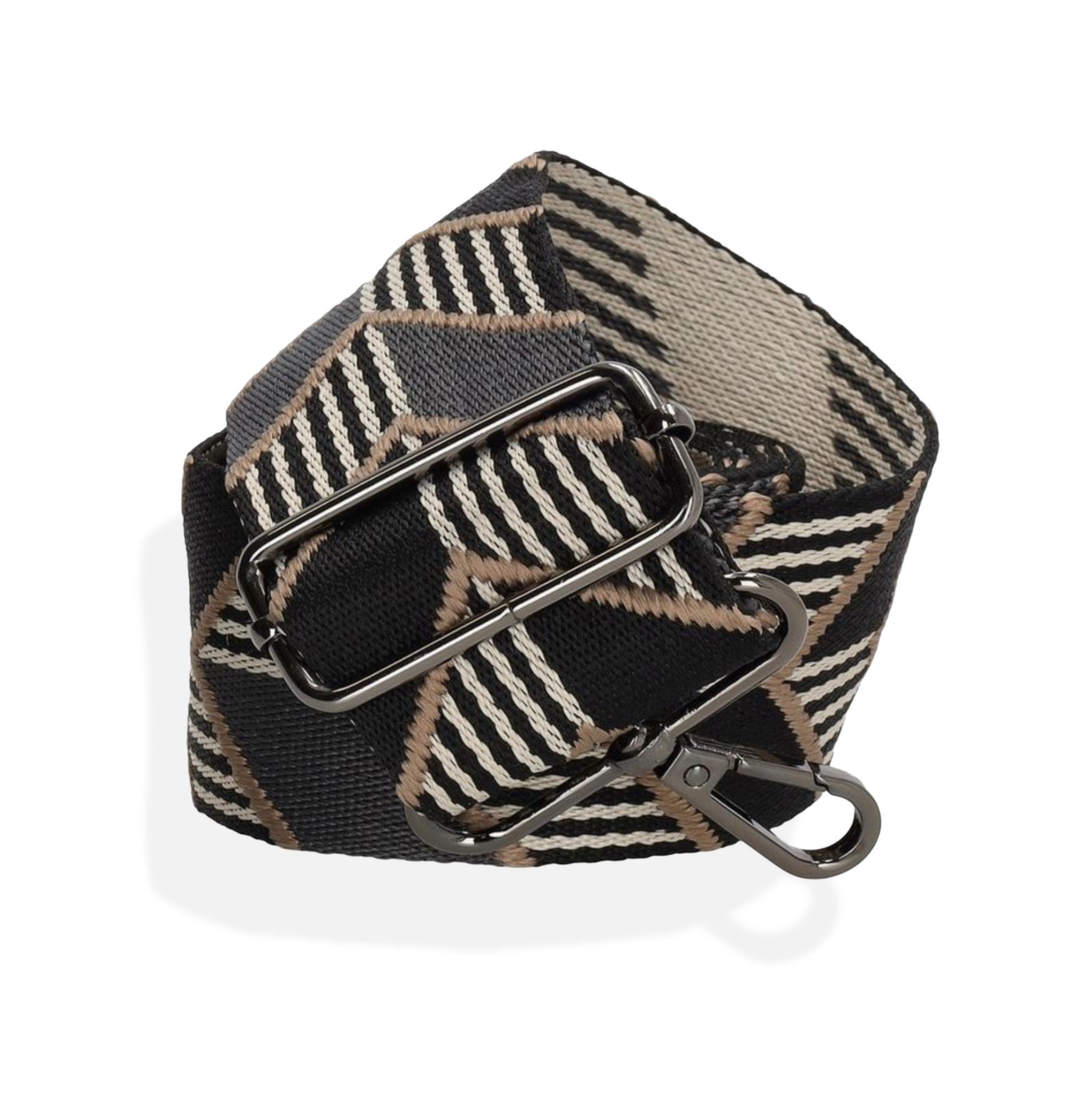 Chevron-kuvioinen leveä säädettävä laukkuhihna 5cm, musta/harmaa