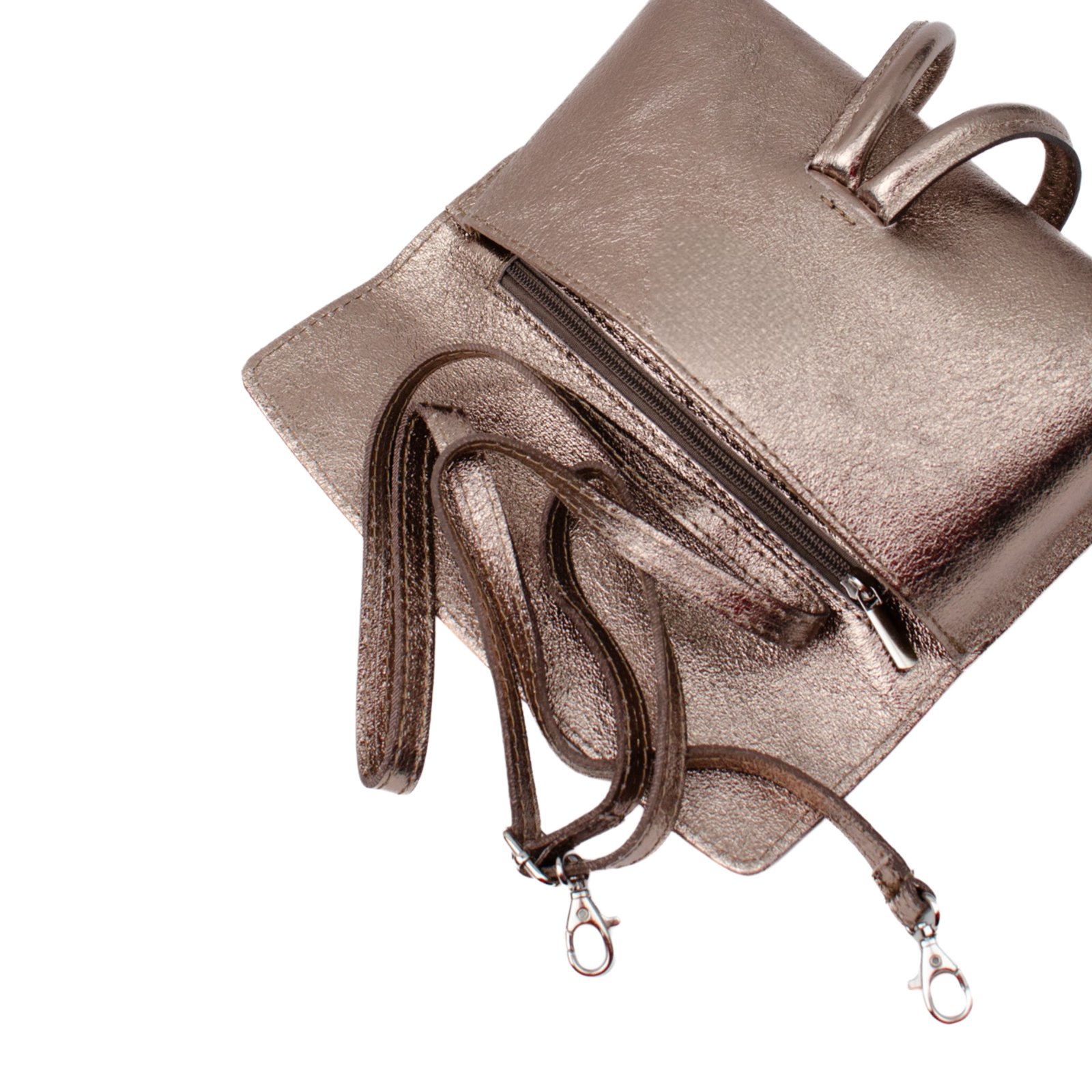 Italialainen nahkainen clutch-iltalaukku,metallinhohtoinen pronssinvärinen - Image 3