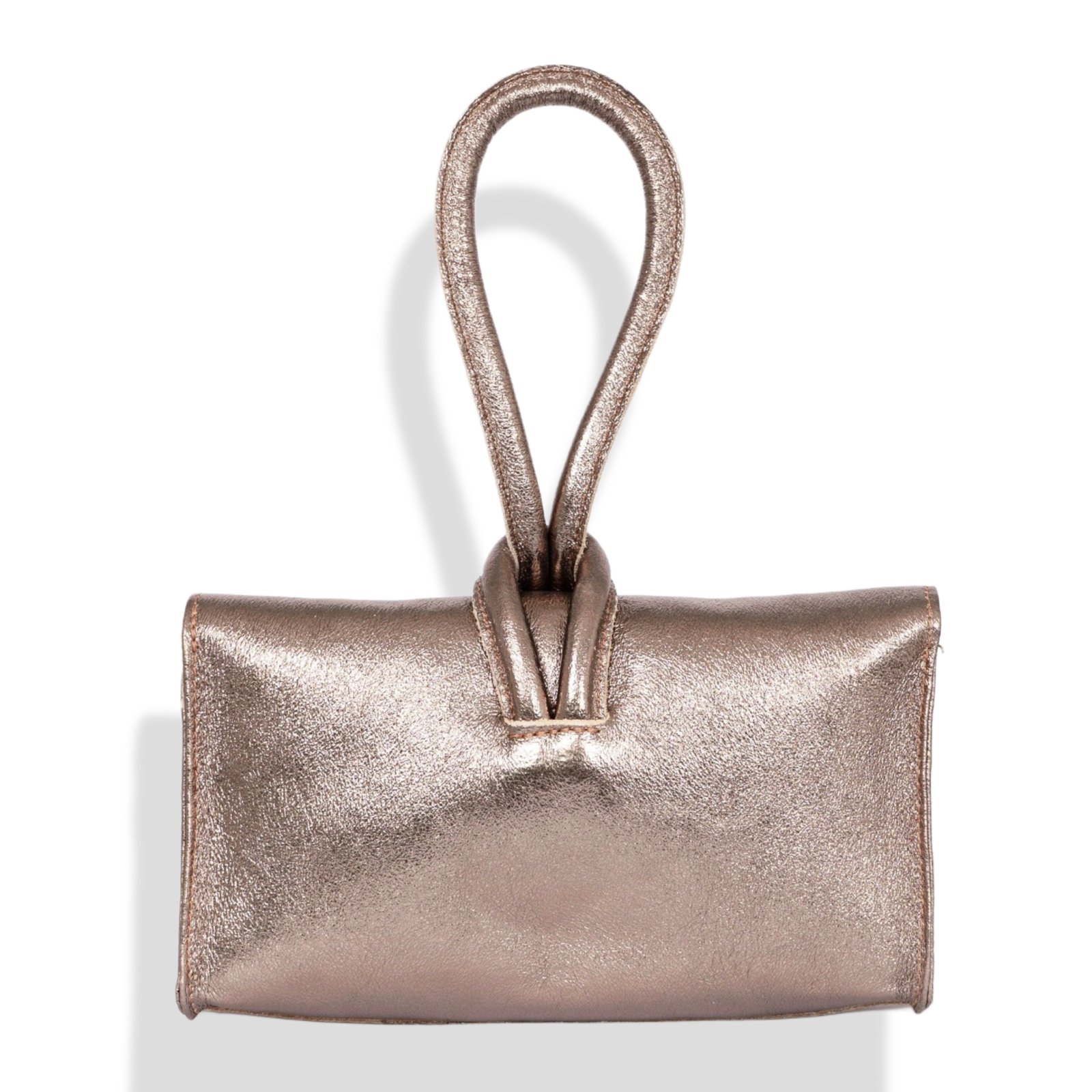 Italialainen nahkainen clutch-iltalaukku,metallinhohtoinen pronssinvärinen - Image 6