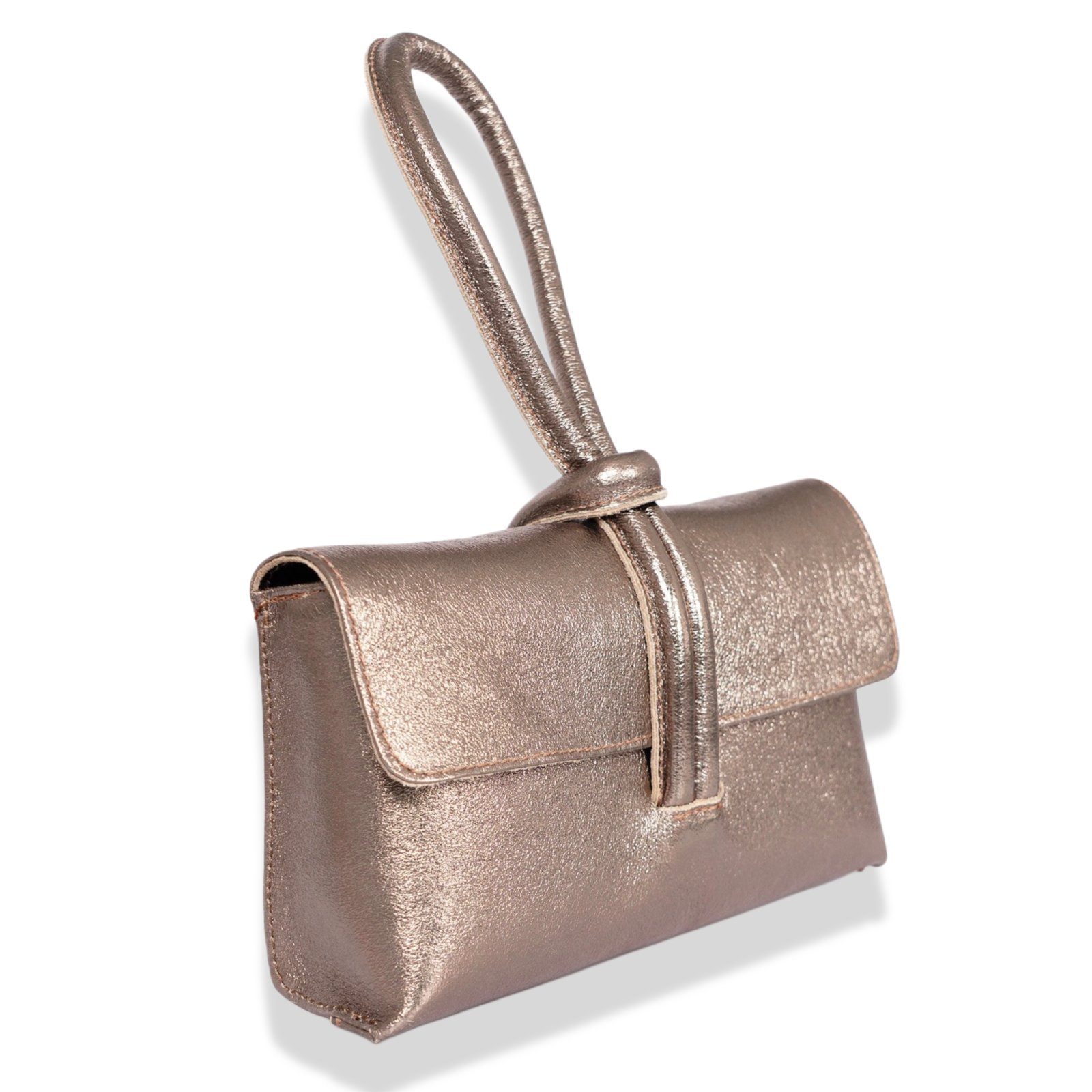 Italialainen nahkainen clutch-iltalaukku,metallinhohtoinen pronssinvärinen - Image 2