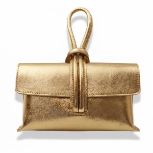 Italialainen nahkainen clutch-ilta­laukku,metallinhohtoinen kullanvärinen